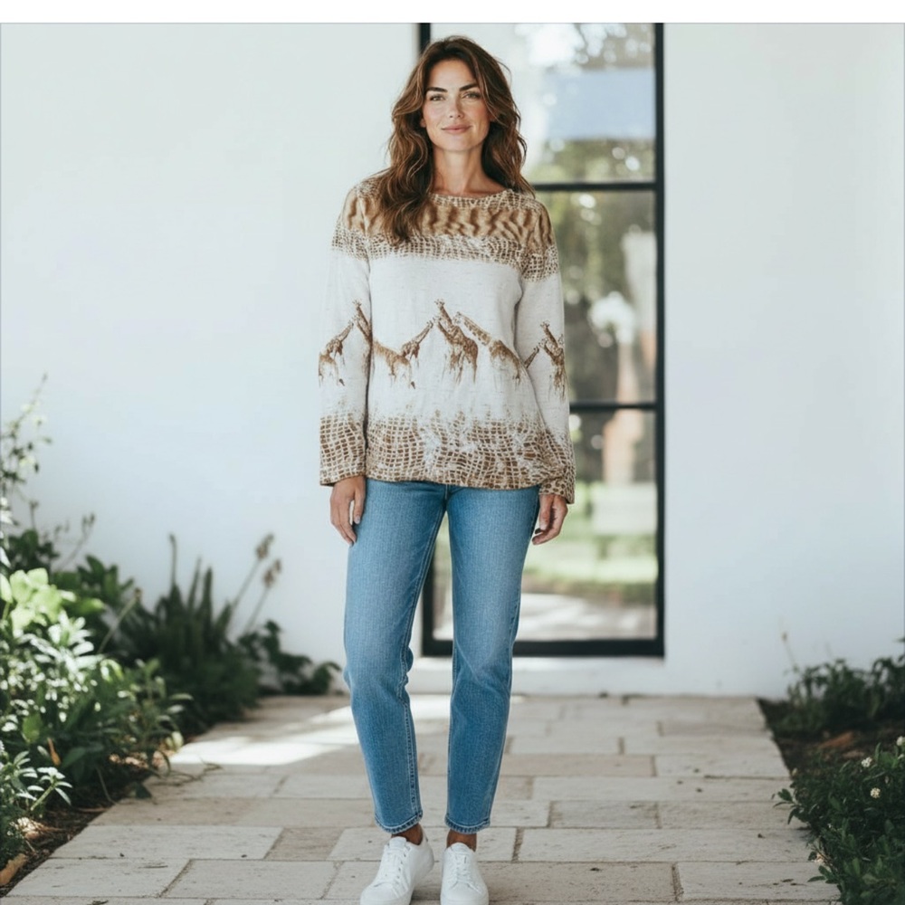 St‎ John giraffe knit sweater small cream and tan